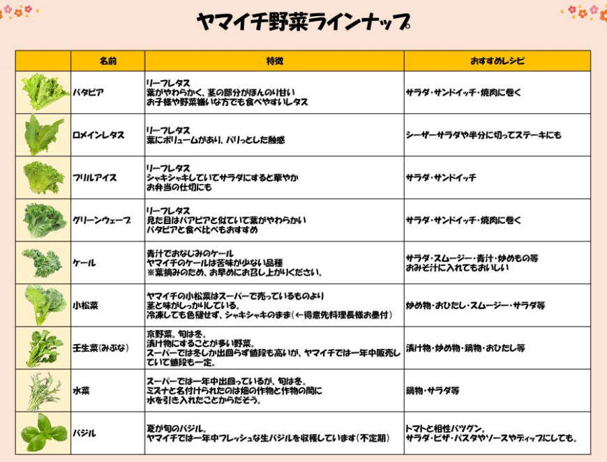 ヤマイチ野菜ラインナップ” title=