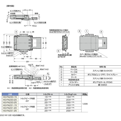 スガツネ工業 HG-PA200-25パワーアシストヒンジ HG-PA200-25-